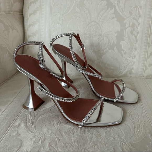 Sexxxxy AMINA MUADDI Gilda crystal-embellished metallic-leather sandals size 40 - Picture 4 of 11